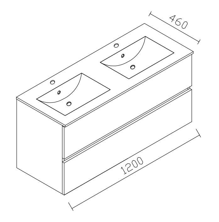 ENSEMBLE ALKE SQUARE SPACE LINE 120cm DOUBLE VASQUE PORCELAINE ET MIROIR AVEC AUVENT LED CHENE HALIFAX