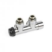 Distributeur thermostatisable pour raccordement par le mur avec valeurs Kv réglables, type "Optima" chromé, 1/2" M x M24 M.