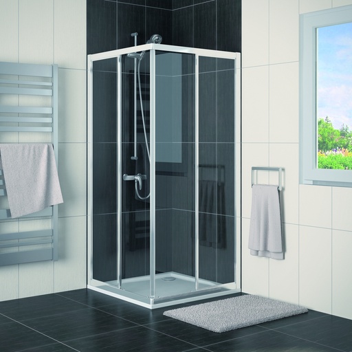 [ECOAC09005007] PORTE DE DOUCHE COULISSANTE ACCES D'ANGLE 90 X 90 PROFILE CHROME VERRE TRANSPARENT