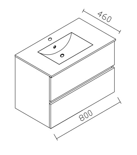 [PS068S80C2K59] ENSEMBLE ALKE SQUARE SPACE LINE 80cm VASQUE PORCELAINE ET ARMOIRE AVEC AUVENT LED CHENE HALIFAX
