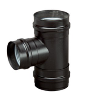 [FU5N13D100] TE DE DEPART INOX SIMPLE PAROI NOIR AVEC TAMPON 100mm AVEC PIQUAGE EN 80mm